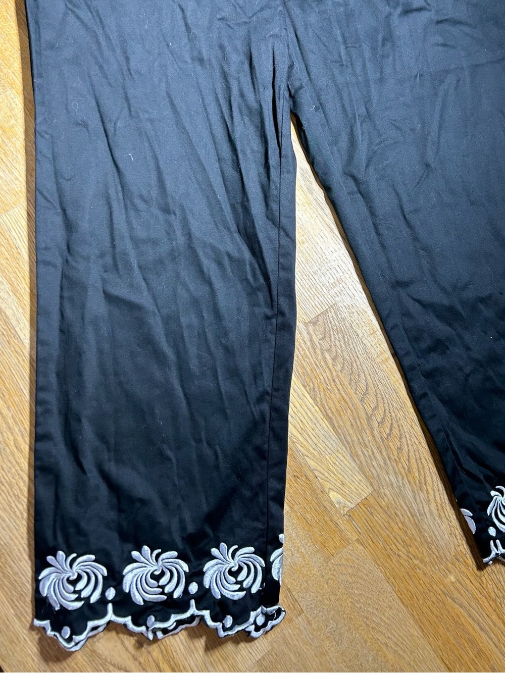 Embroidered Black Capri Pants